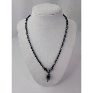Hematite Beaded 18" Necklace With Twisted Teardrop Pendant